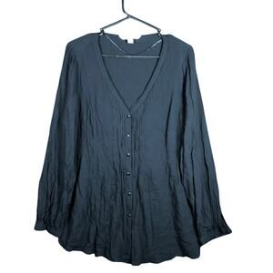 Lauren Conrad Womens Blouse Black V Neck Button Long Sleeve Flowy Lightweight XL